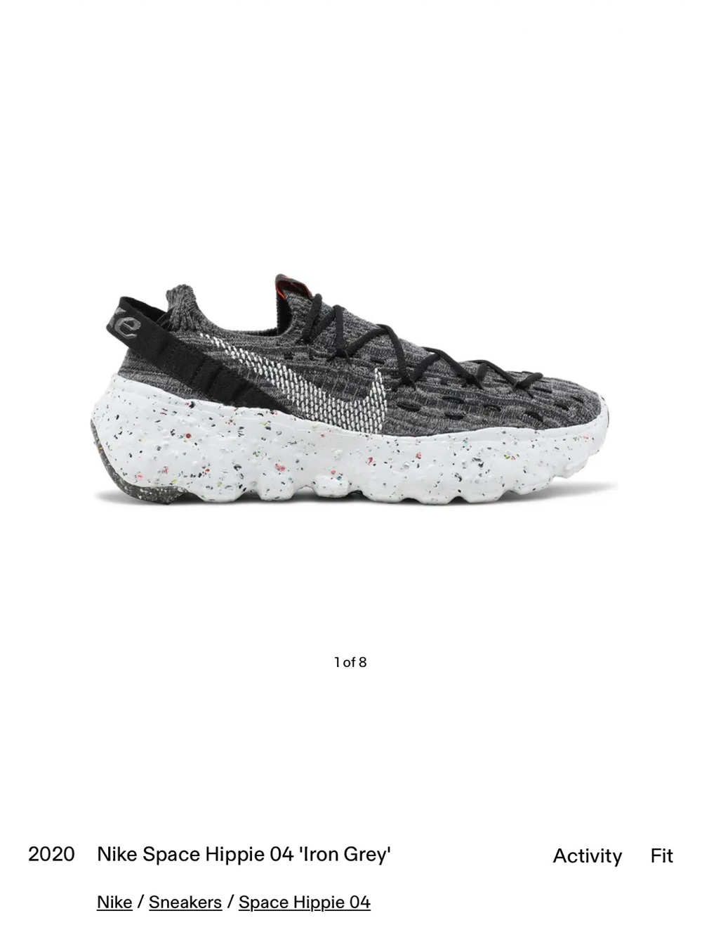 Nike womens Space Hippie 04 Sneaker - Grey with White Speckle Midsole